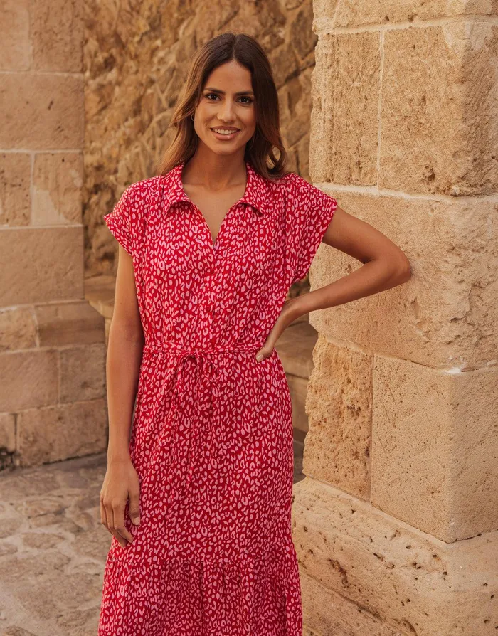 Women Red and Pink Leopard Print Shirt Style Midi Tea Dress Red Threadbare Dresses Women Red and Pink Leopard Print Shirt Style Midi Tea Dress Red Threadbare Dresses