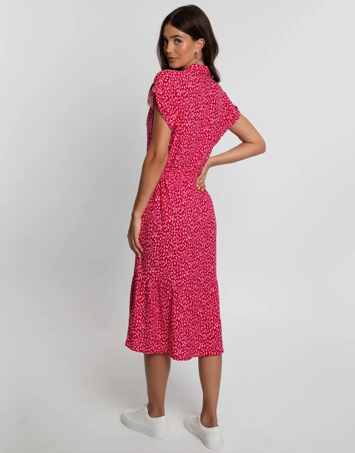 Women Red and Pink Leopard Print Shirt Style Midi Tea Dress Red Threadbare Dresses Women Red and Pink Leopard Print Shirt Style Midi Tea Dress Red Threadbare Dresses