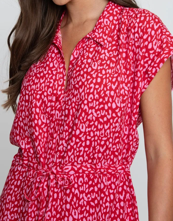 Women Red and Pink Leopard Print Shirt Style Midi Tea Dress Red Threadbare Dresses Women Red and Pink Leopard Print Shirt Style Midi Tea Dress Red Threadbare Dresses