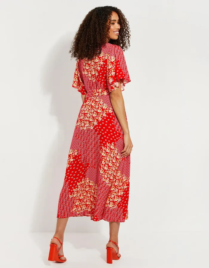 Women Red Floral Print Flutter Sleeve Midi Dress Red Threadbare Dresses Women Red Floral Print Flutter Sleeve Midi Dress Red Threadbare Dresses