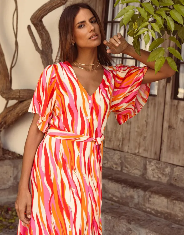 Women Red Zebra Print Flutter Sleeve Midi Dress Red Threadbare Dresses Women Red Zebra Print Flutter Sleeve Midi Dress Red Threadbare Dresses