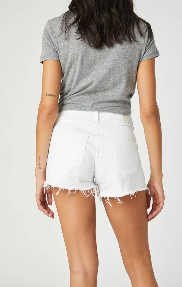 Women Rosie HighRise Boyfriend Short In White Ripped Stretch Mavi Jeans Shorts