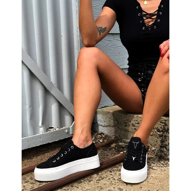 Women Ruby Black Canvas White Sneakers Windsor Smith Platform Sneakers