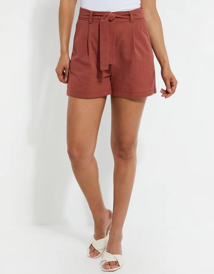 Women Rust Linen Look Shorts Rust Threadbare Shorts