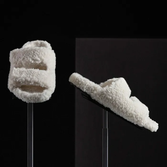 Women Sandals James Perse Women039S Double Strap Shearling Slide Ivory