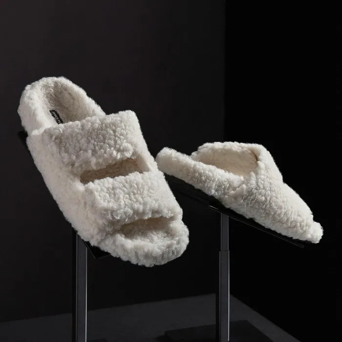 Women Sandals James Perse Women039S Double Strap Shearling Slide Ivory
