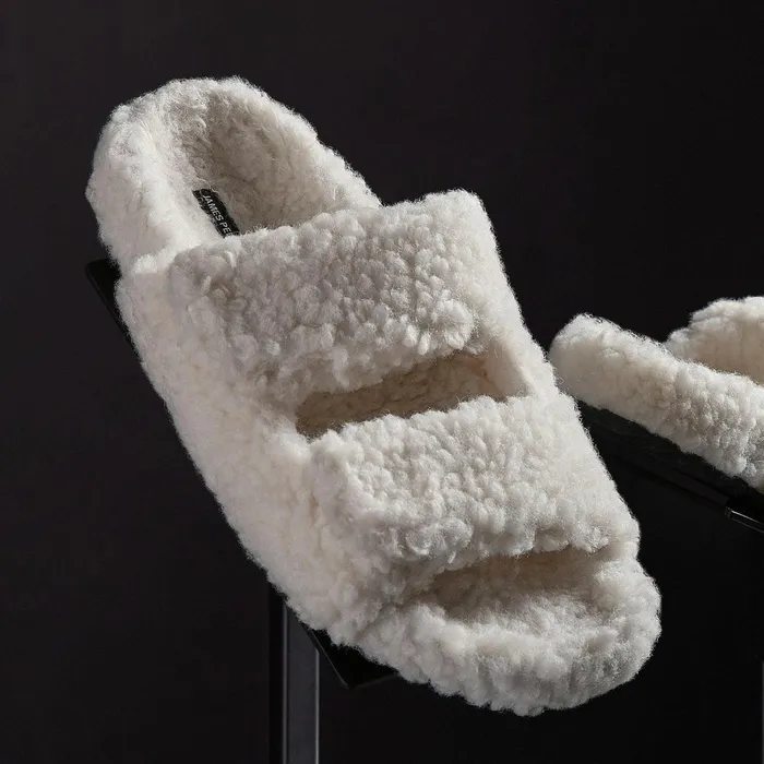 Women Sandals James Perse Women039S Double Strap Shearling Slide Ivory