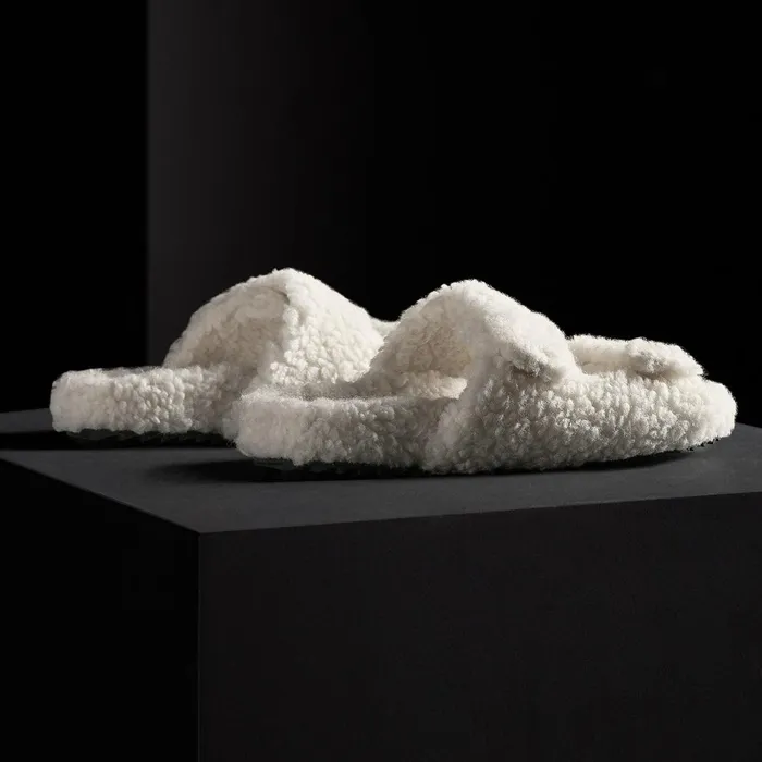 Women Sandals James Perse Women039S Double Strap Shearling Slide Ivory