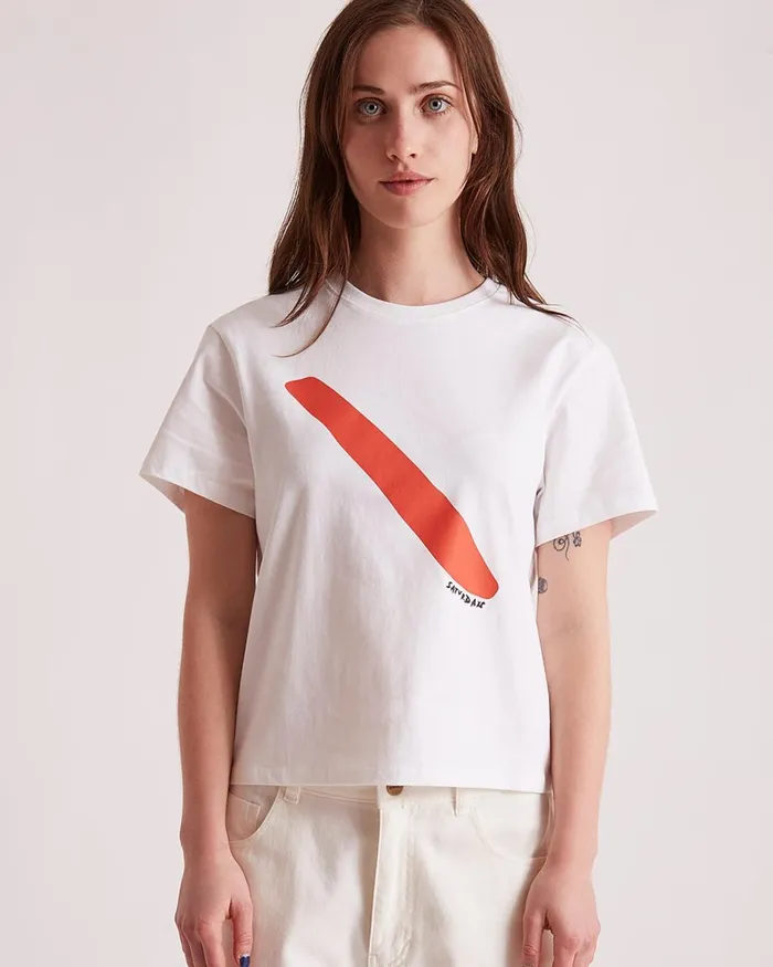 Women Saturdays NYC Tees and Knit Tops Brush Stroke Standard SS Tee White