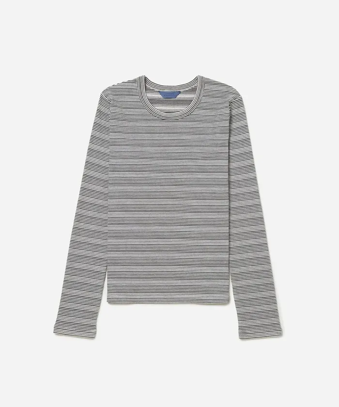 Women Saturdays NYC Tees and Knit Tops Striped Waffle LS Tee Ivory