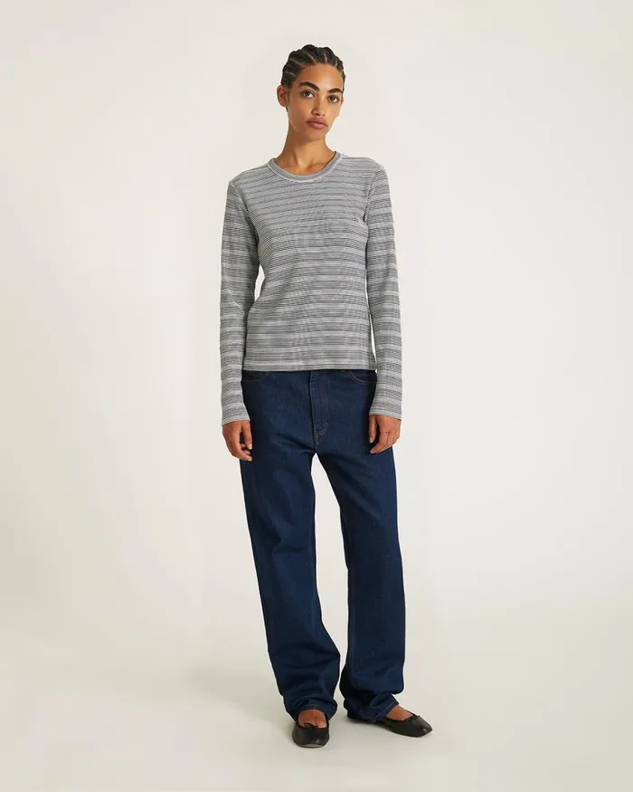 Women Saturdays NYC Tees and Knit Tops Striped Waffle LS Tee Ivory Women Saturdays NYC Tees and Knit Tops Striped Waffle LS Tee Ivory