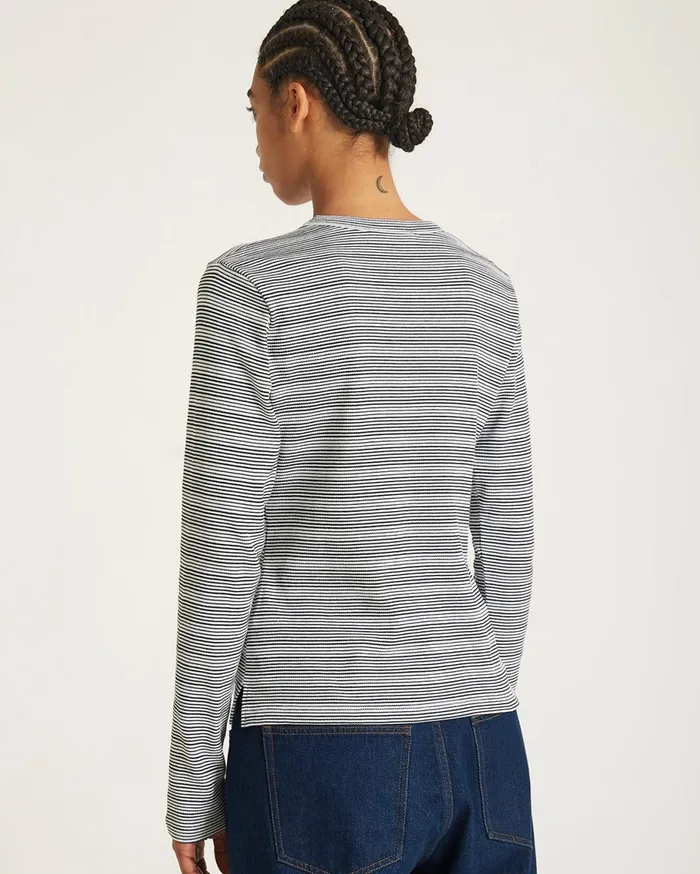 Women Saturdays NYC Tees and Knit Tops Striped Waffle LS Tee Ivory Women Saturdays NYC Tees and Knit Tops Striped Waffle LS Tee Ivory