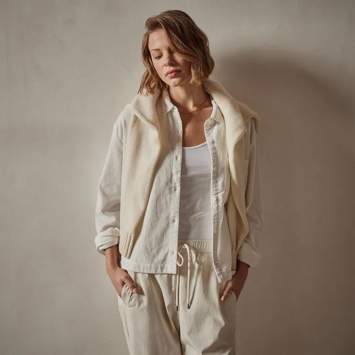 Women Shirting James Perse Corduroy Cropped Boxy Shirt Ivory Pigment