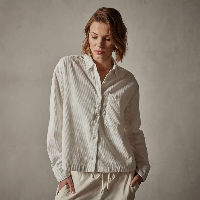 Women Shirting James Perse Corduroy Cropped Boxy Shirt Ivory Pigment