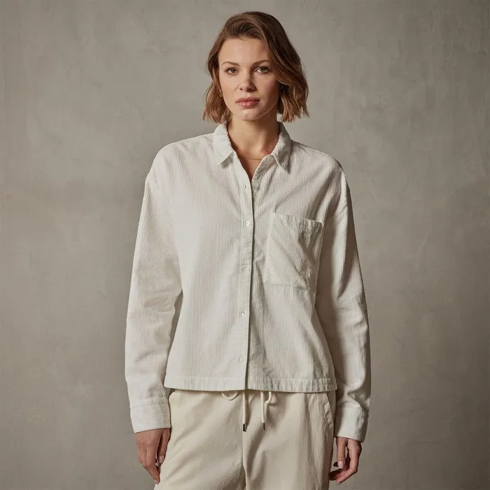 Women Shirting James Perse Corduroy Cropped Boxy Shirt Ivory Pigment