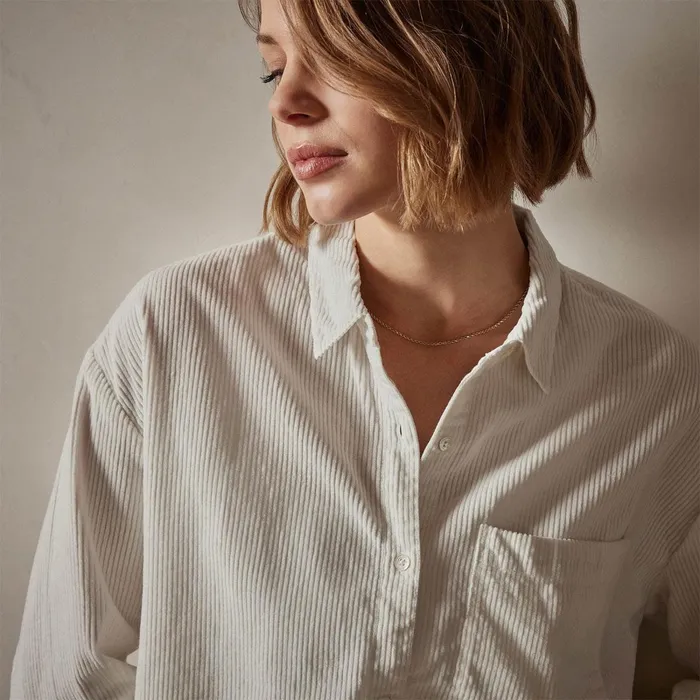 Women Shirting James Perse Corduroy Cropped Boxy Shirt Ivory Pigment