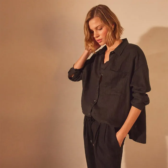 Women Shirting James Perse Linen Oversized Shirt Black