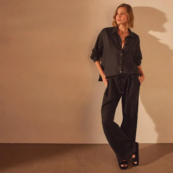 Women Shirting James Perse Linen Oversized Shirt Black