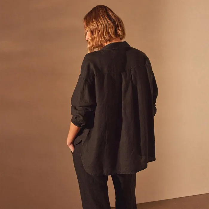 Women Shirting James Perse Linen Oversized Shirt Black