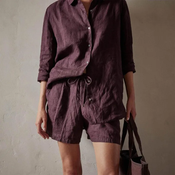 Women Shorts James Perse Lightweight Linen Short Eggplant