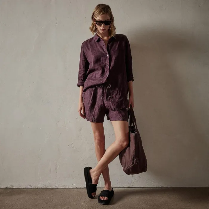 Women Shorts James Perse Lightweight Linen Short Eggplant