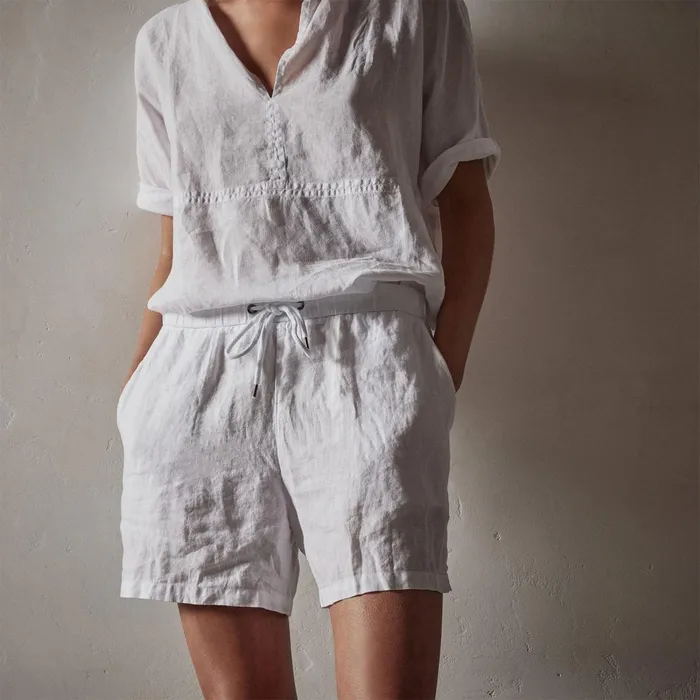 Women Shorts James Perse Lightweight Linen Short White