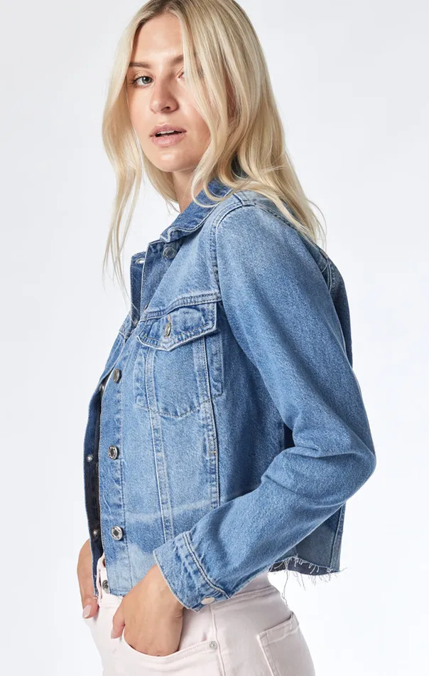Women Sienna CutOff Crop Jacket In Mid Denim Mavi Jeans Jackets