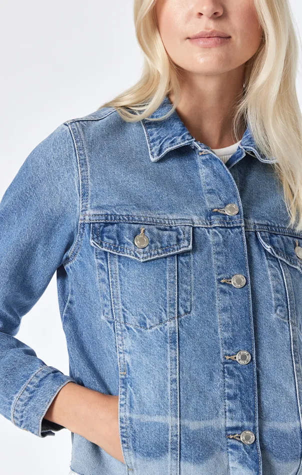 Women Sienna CutOff Crop Jacket In Mid Denim Mavi Jeans Jackets Women Sienna CutOff Crop Jacket In Mid Denim Mavi Jeans Jackets