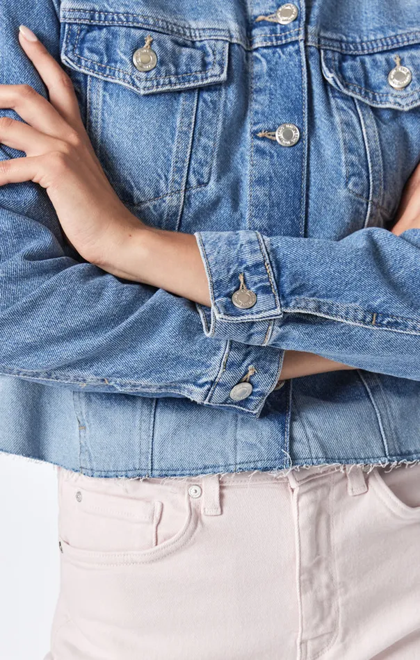 Women Sienna CutOff Crop Jacket In Mid Denim Mavi Jeans Jackets Women Sienna CutOff Crop Jacket In Mid Denim Mavi Jeans Jackets
