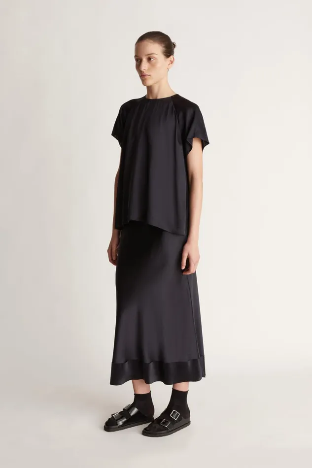 Women Skirts Lee Mathews Stella Silk Satin Skirt Midnight