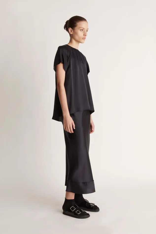 Women Skirts Lee Mathews Stella Silk Satin Skirt Midnight