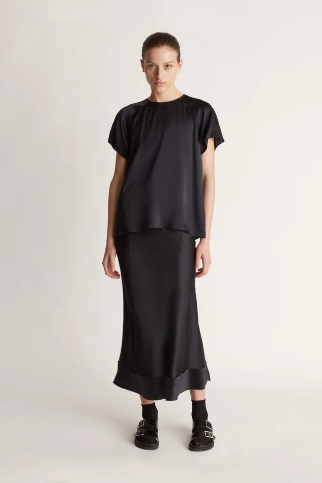 Women Skirts Lee Mathews Stella Silk Satin Skirt Midnight