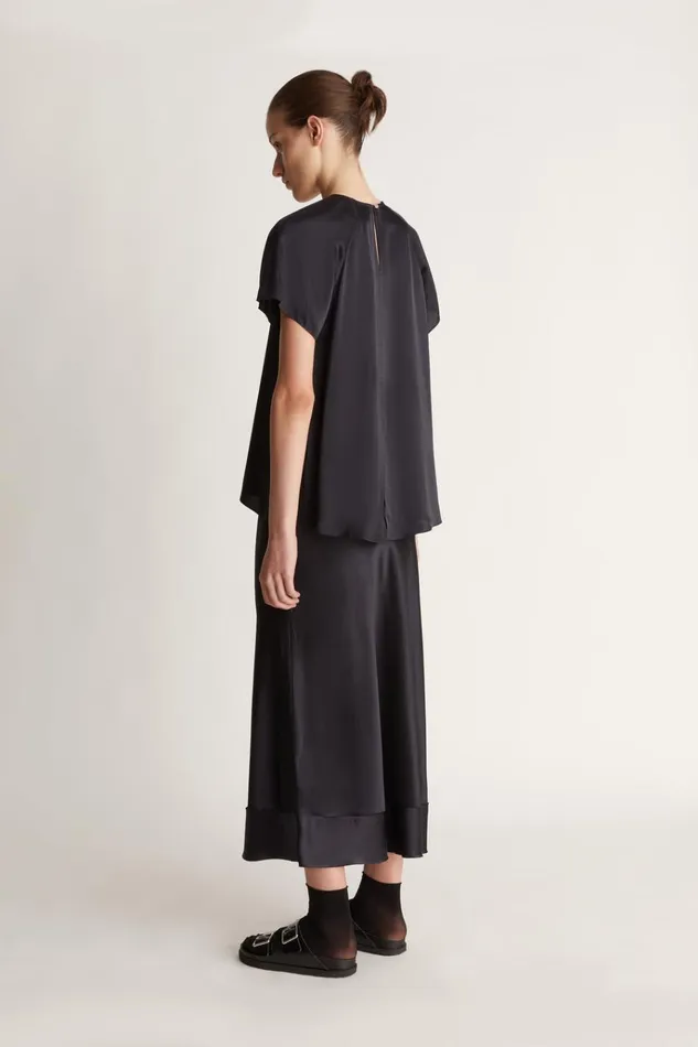 Women Skirts Lee Mathews Stella Silk Satin Skirt Midnight