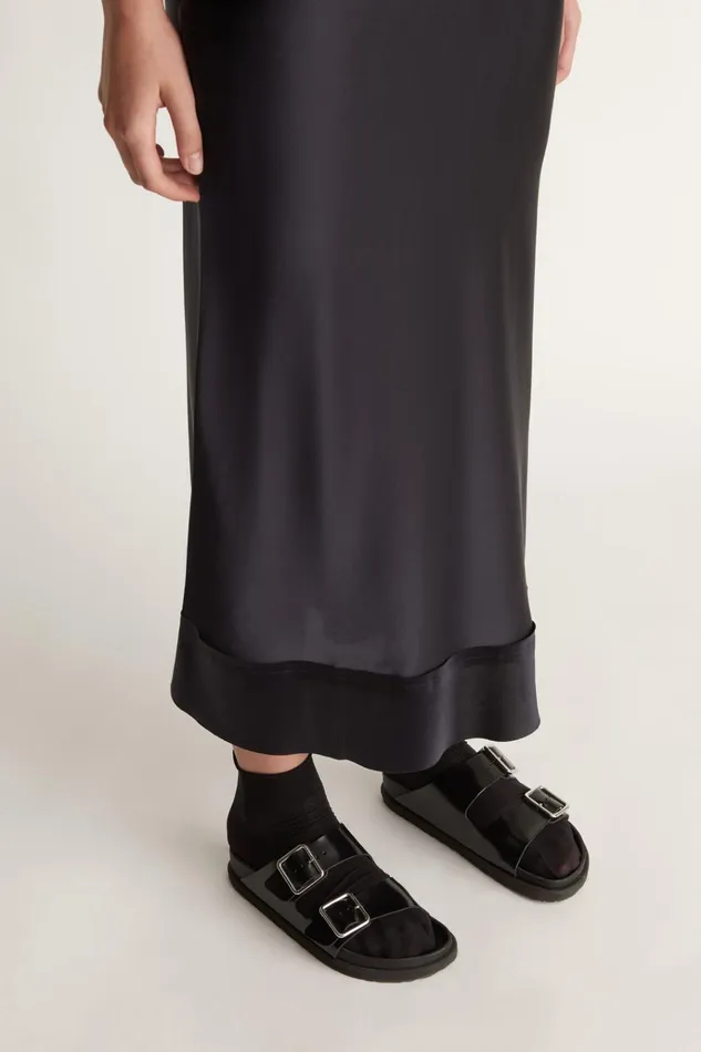 Women Skirts Lee Mathews Stella Silk Satin Skirt Midnight