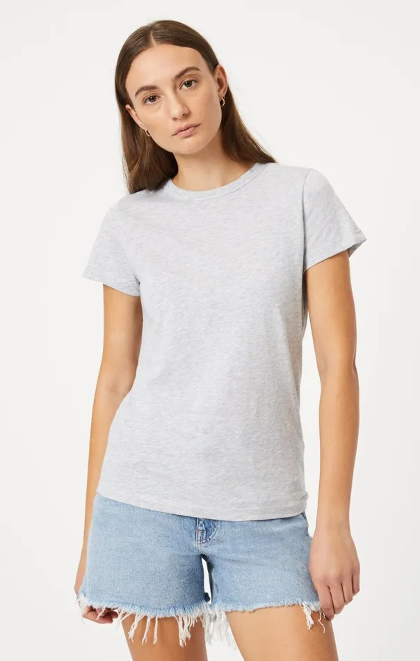 Women Slim Crew Neck TShirt In Snow Grey Melange Mavi Jeans Tops and TShirts