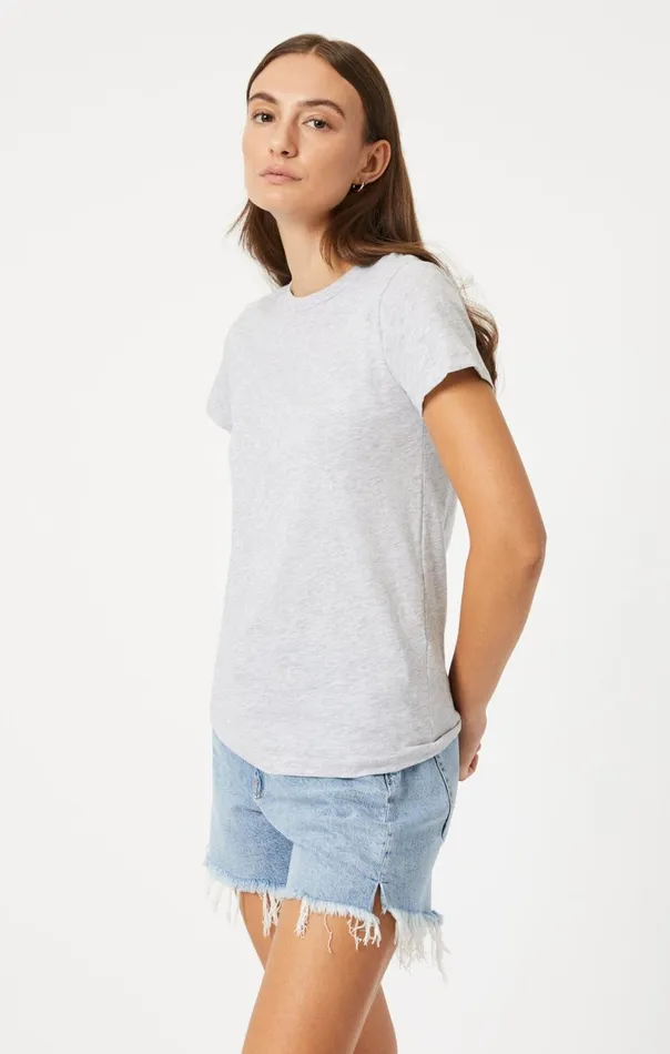 Women Slim Crew Neck TShirt In Snow Grey Melange Mavi Jeans Tops and TShirts