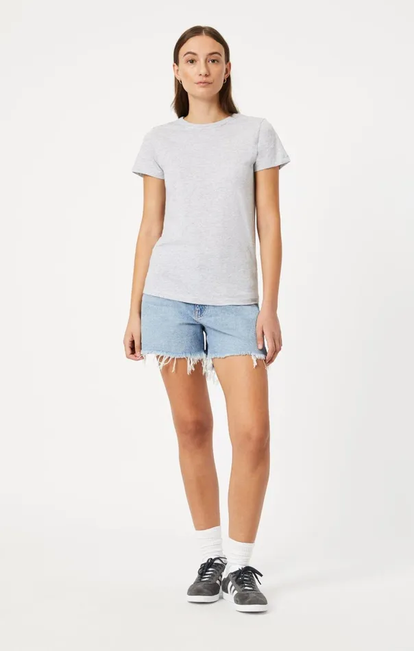 Women Slim Crew Neck TShirt In Snow Grey Melange Mavi Jeans Tops and TShirts