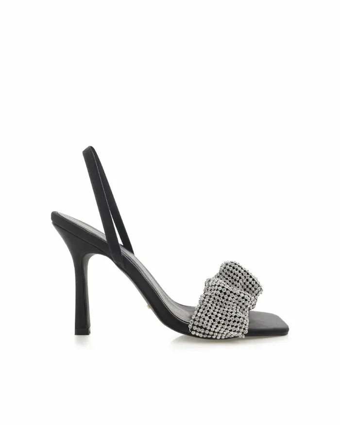Women Stiletto Heels Billini BRANDI 8211 BLACK SATINDIAMANTE