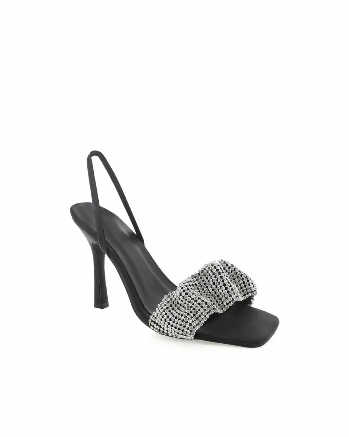 Women Stiletto Heels Billini BRANDI 8211 BLACK SATINDIAMANTE