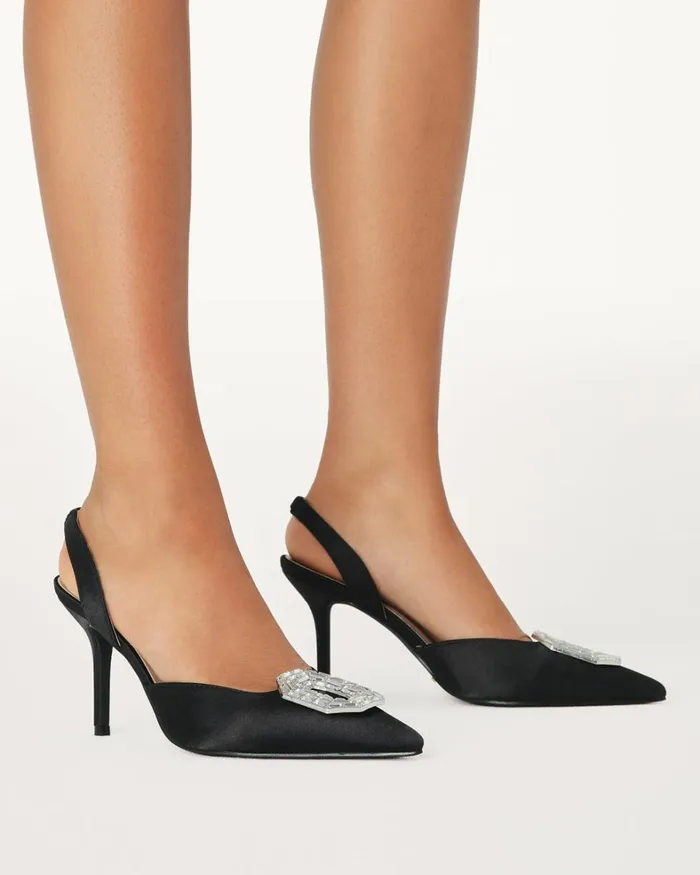 Women Stiletto Heels Billini KATIE 8211 BLACK SATIN