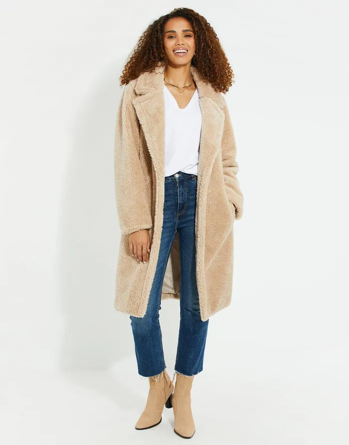 Women Stone Faux Borg Teddy Coat Stone Threadbare Jackets and Coats Women Stone Faux Borg Teddy Coat Stone Threadbare Jackets and Coats