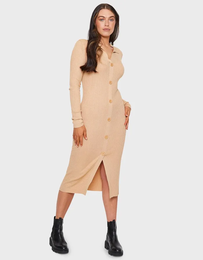 Women Stone Mock Cardigan Dress Stone Threadbare Dresses