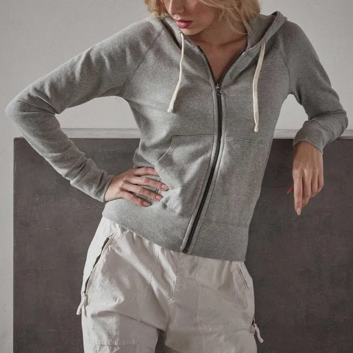 Women Sweat TopsBottoms James Perse Vintage French Terry Zip Up Hoodie Heather Grey