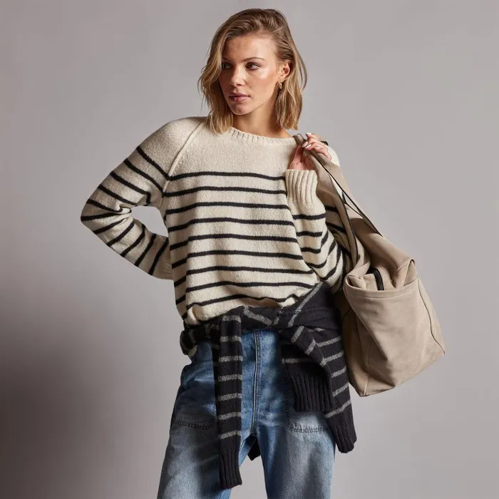 Women Sweaters James Perse Nautical Stripe Cashmere Sweater Ivoryblack