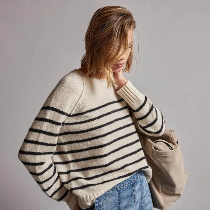 Women Sweaters James Perse Nautical Stripe Cashmere Sweater Ivoryblack