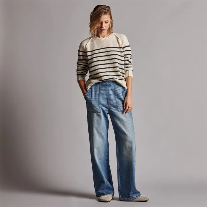 Women Sweaters James Perse Nautical Stripe Cashmere Sweater Ivoryblack