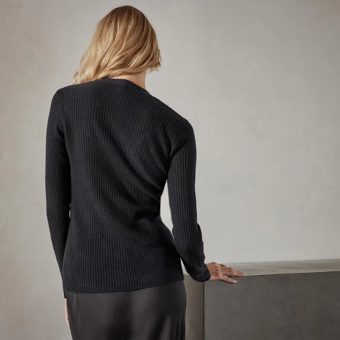 Women Sweaters James Perse Recycled Cashmere Skinny Rib Soft V Neck Black