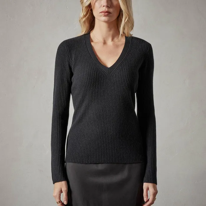 Women Sweaters James Perse Recycled Cashmere Skinny Rib Soft V Neck Black