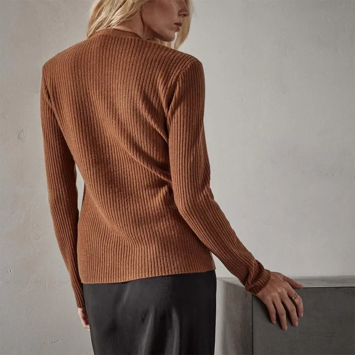 Women Sweaters James Perse Recycled Cashmere Skinny Rib Soft V Neck Gingerbread