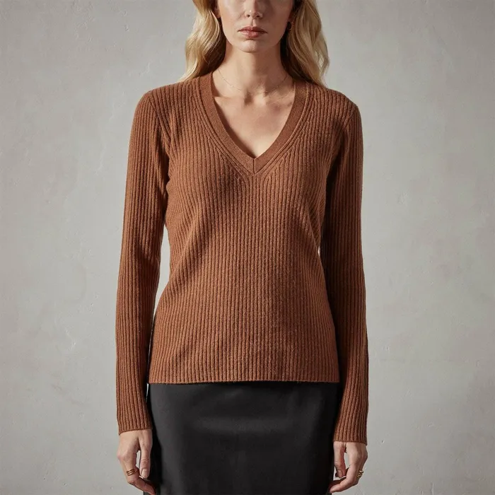 Women Sweaters James Perse Recycled Cashmere Skinny Rib Soft V Neck Gingerbread
